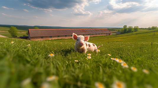 草地上自由自在的小猪图片
