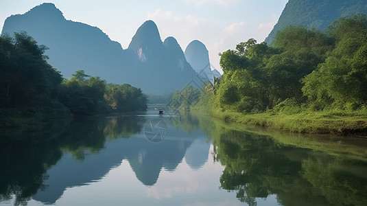 最美湖面山间风景图片