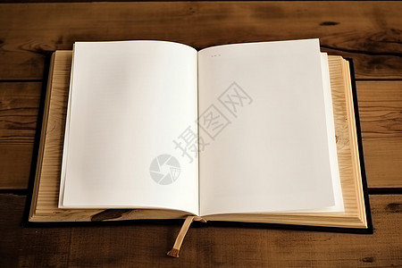 木板背景上的空白书页高清图片