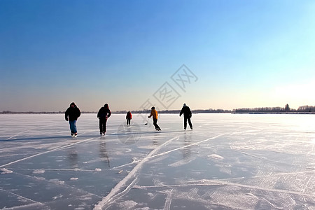 结冰的湖面上滑冰图片