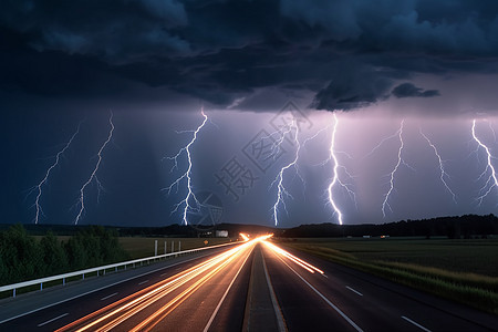 高速公路夜间的雷雨背景图片