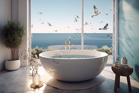 豪华的海景浴缸高清图片