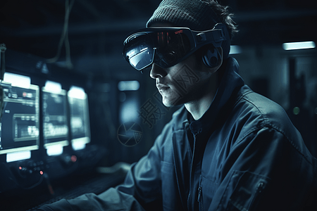 科技实验室里戴着VR眼镜的男人图片
