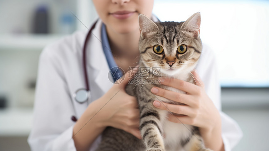 女兽医给猫检查身体图片