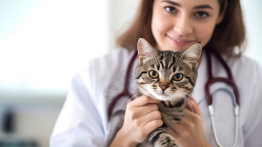 女兽医抱着猫咪图片