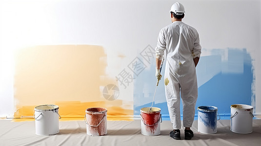 刷墙工人准备刷漆的男人背景