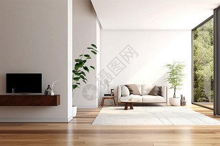 现代白色和木质客厅图片
