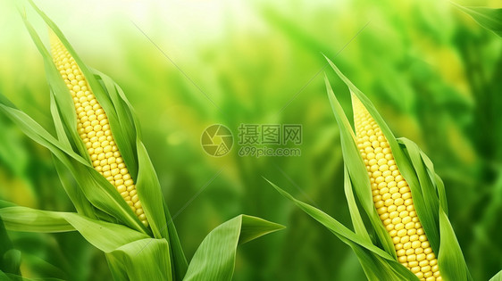 绿色背景下的玉米图片
