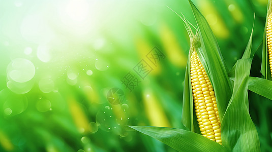 绿色的叶子和黄色的玉米背景图片