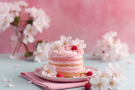 樱花蛋糕粉红色奶油蛋糕背景