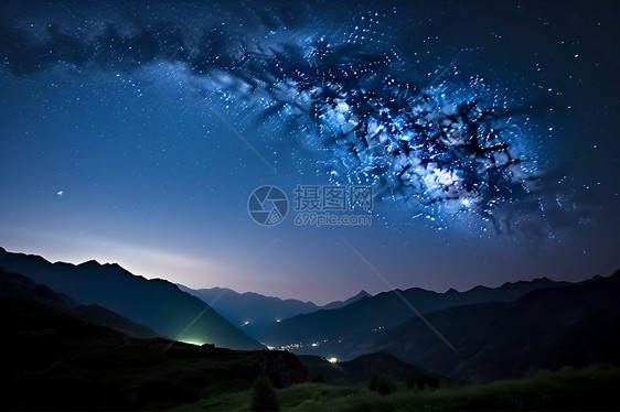 夜夏山顶星空3D概念图图片