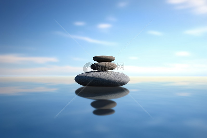 禅宗石头在平衡水3D概念图图片