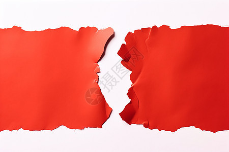 白色背景上的两半红色撕纸背景图片
