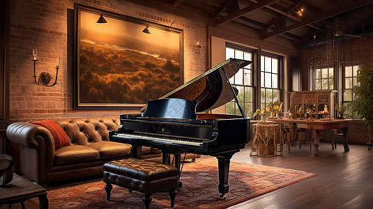 豪华客厅的钢琴图片