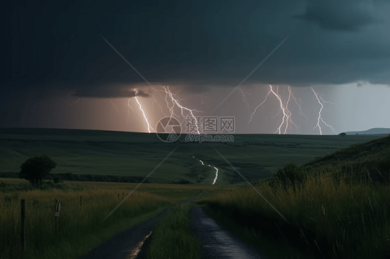 雷电下的乡村景观图片