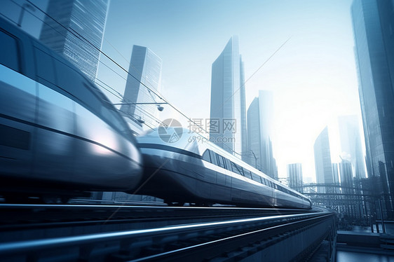 铁路穿越城市的场景图片