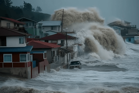 海啸的破坏力图片