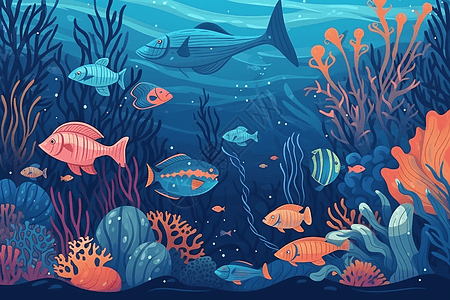 鱼类和海洋生物插图图片