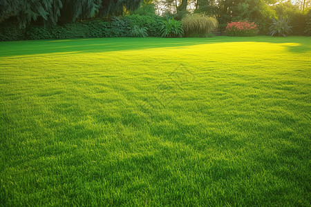 新鲜修剪的绿色草坪图图片