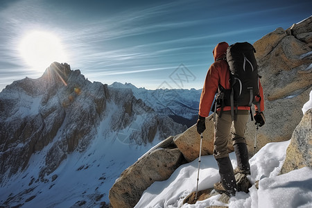 冬季登山者登山图图片