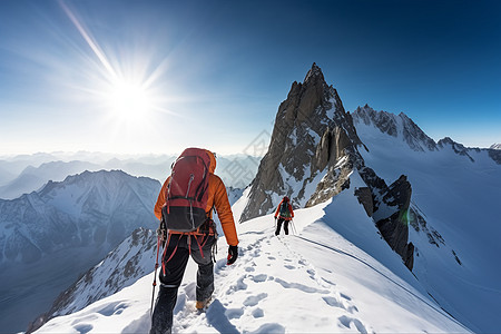 户外登山者登山者攀登白雪皑皑的山峰图片背景