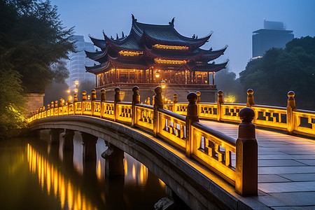 夜间景区大桥图片高清图片