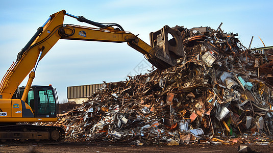 废金属堆中的起重机图片图片