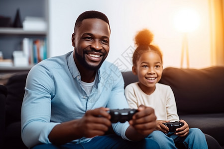爸爸和女儿在家玩电子游戏图片