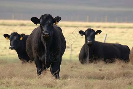 草场中的黑牛背景图片