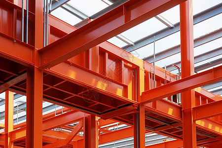 橙色钢梁的金属框架图片