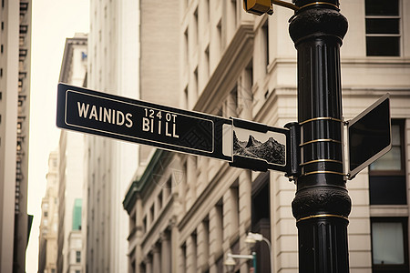 华尔街街上的路标图片