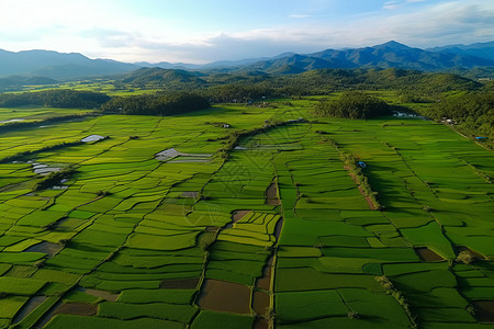 绿色稻田的航拍图图片