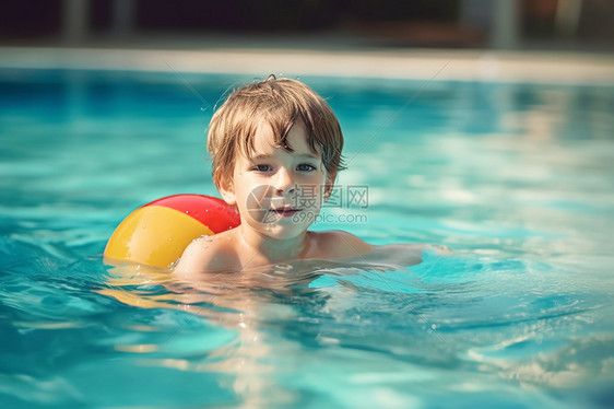 小男孩在游泳图片