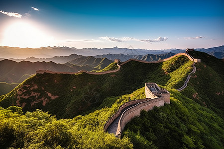 日出 山日出下的美丽城墙背景