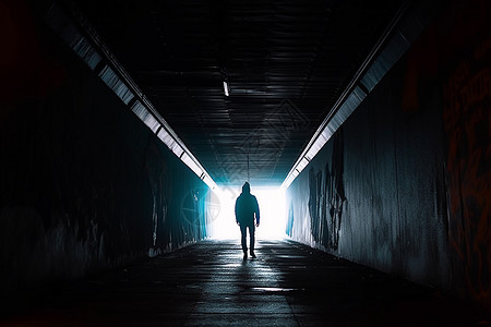 孤独的人在隧道口图片