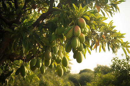 芒果丰收午后阳光下的芒果树背景