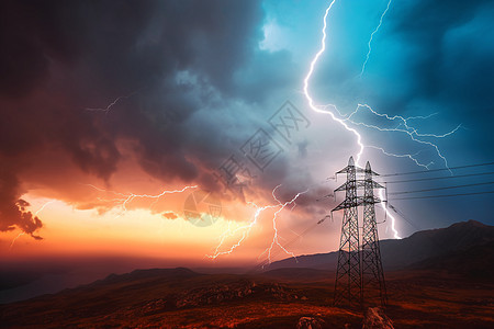 高压电和闪电背景图片