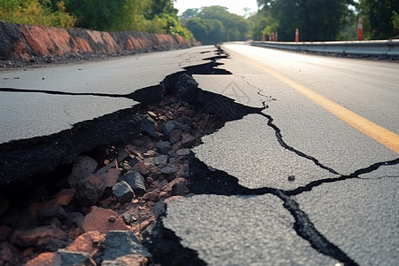 地震灾害后沥青路面裂缝背景图片