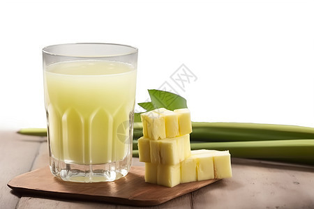 玻璃中的新鲜压缩甘蔗汁饮料图片