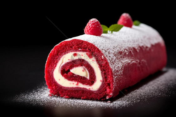 红丝绒海绵卷蛋糕图片