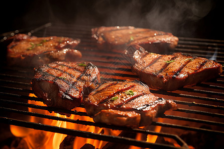 在木炭烤架上烧烤腌制肉图片图片