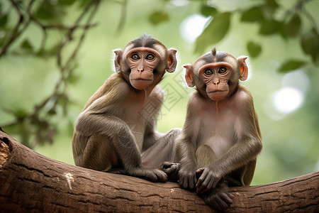 两只小猴子在树上凝视图片图片