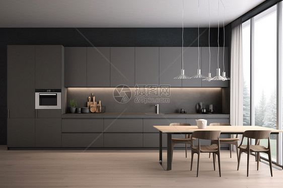 现代灰色厨房内部装饰图片
