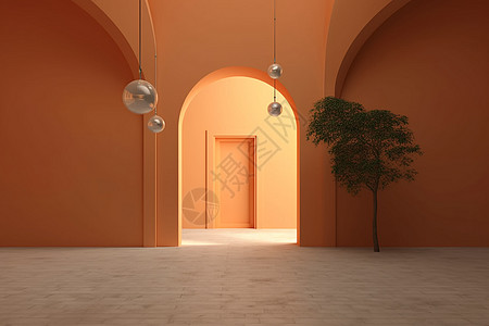 室内设计的假想建筑拱门背景图片
