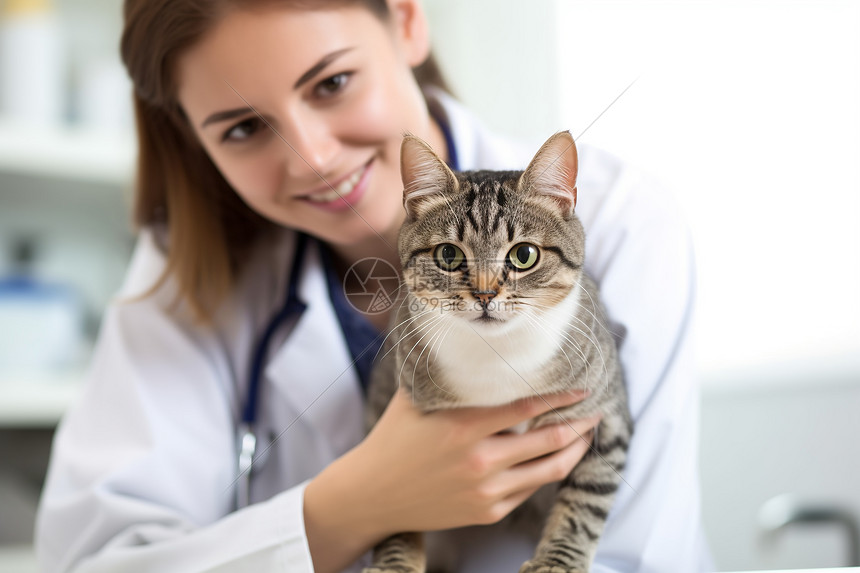 女兽医与小猫图片