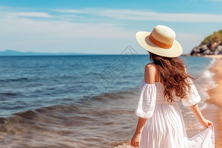 在海边吹海风的女人图片