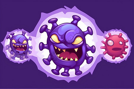 紫色冠状病毒角色设计背景图片