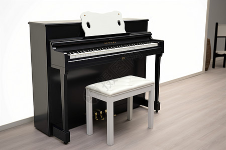 立式钢琴白色钢琴凳图片