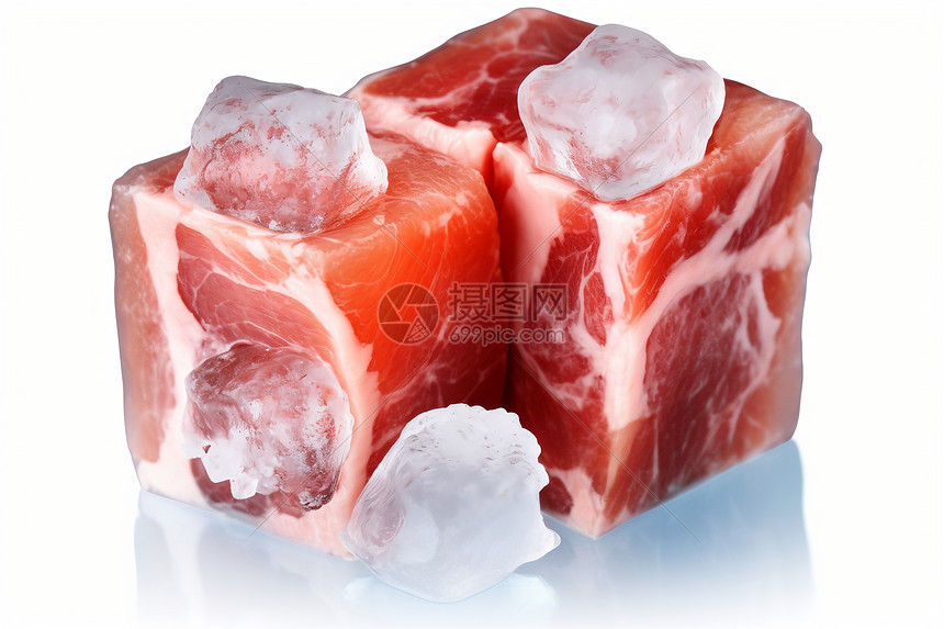 冰块和新鲜猪肉图片
