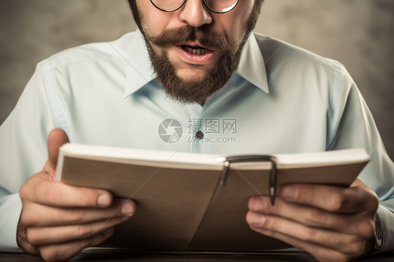 一个人阅读条款的长胡子男人图片